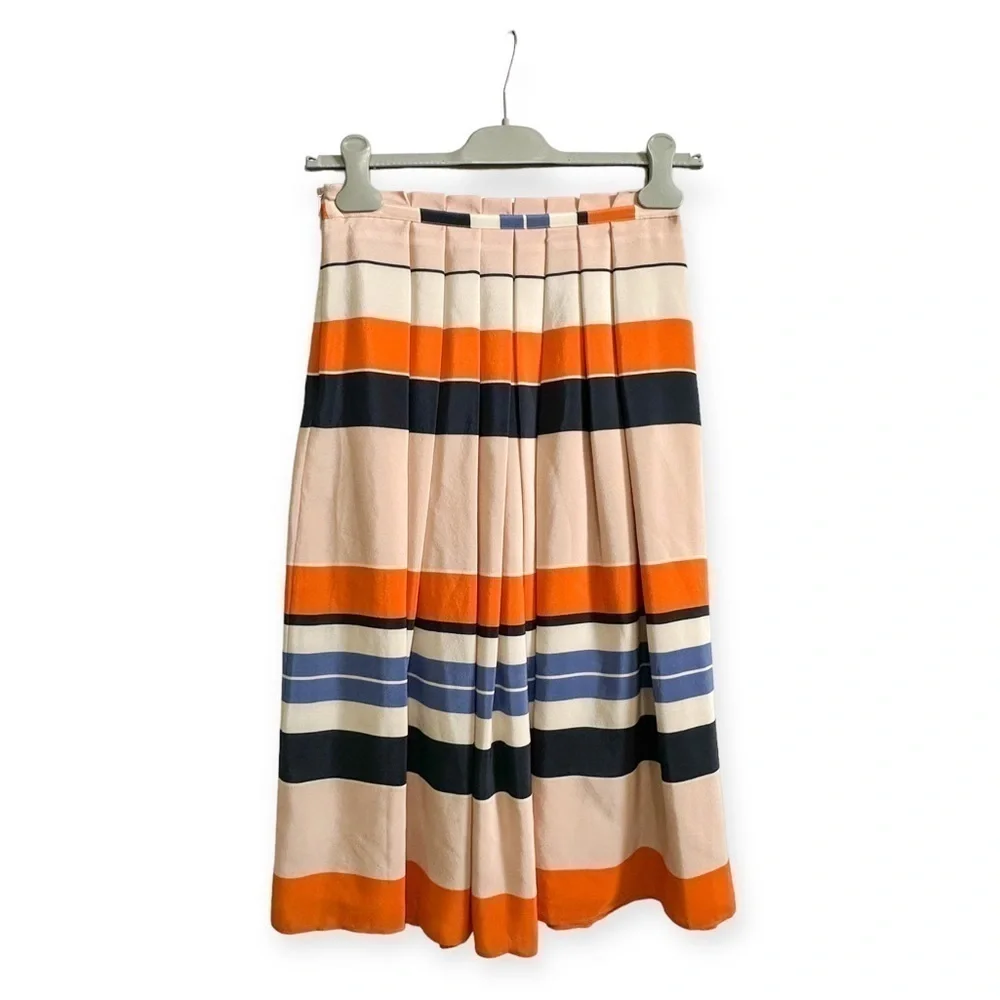 New with tag, L.K.Bennett Orange Caitlyn Striped Silk Skirt, Size 2